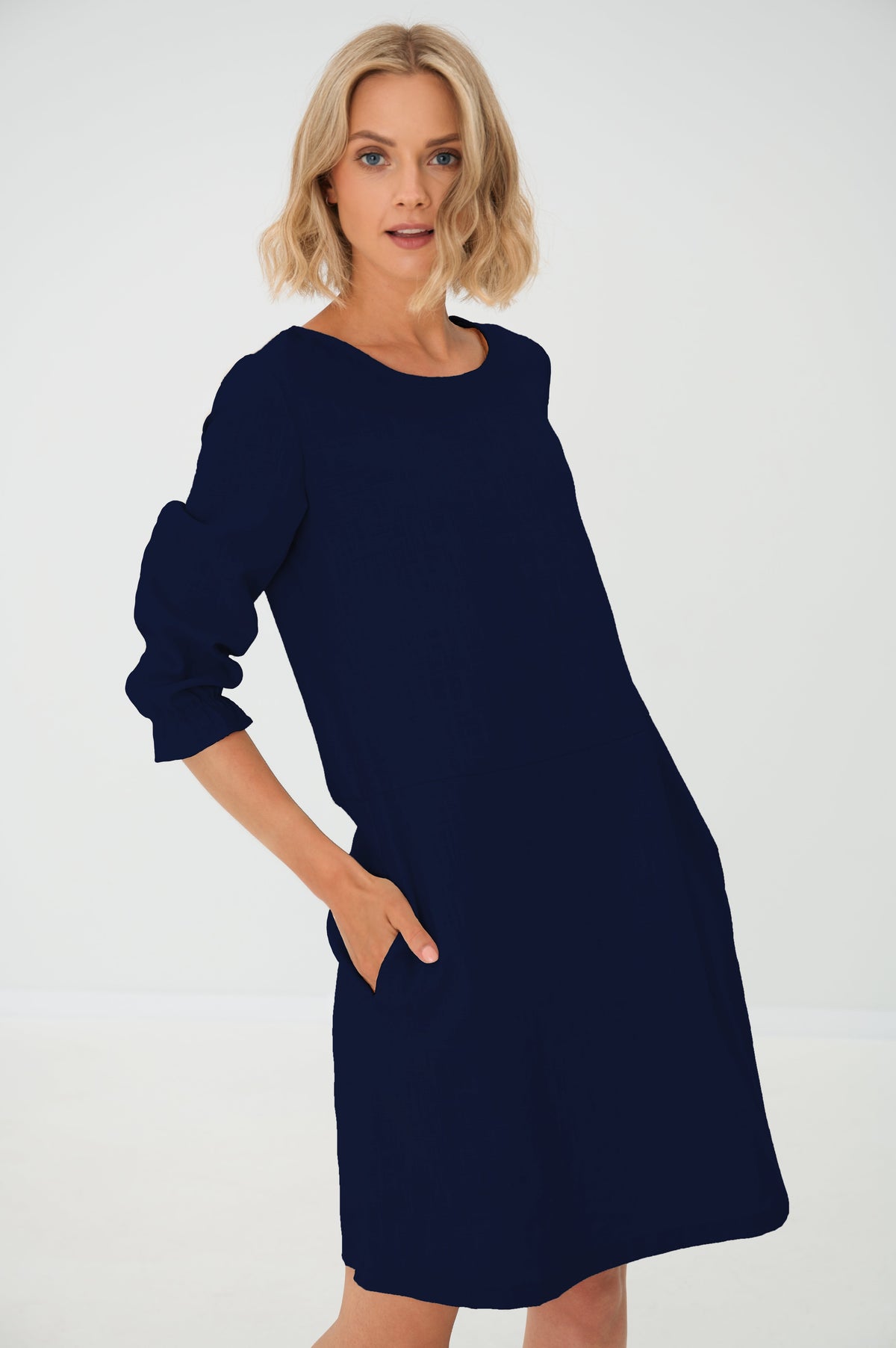 EMMA — Stonewashed Linen Dress With Pockets and Tie Belt