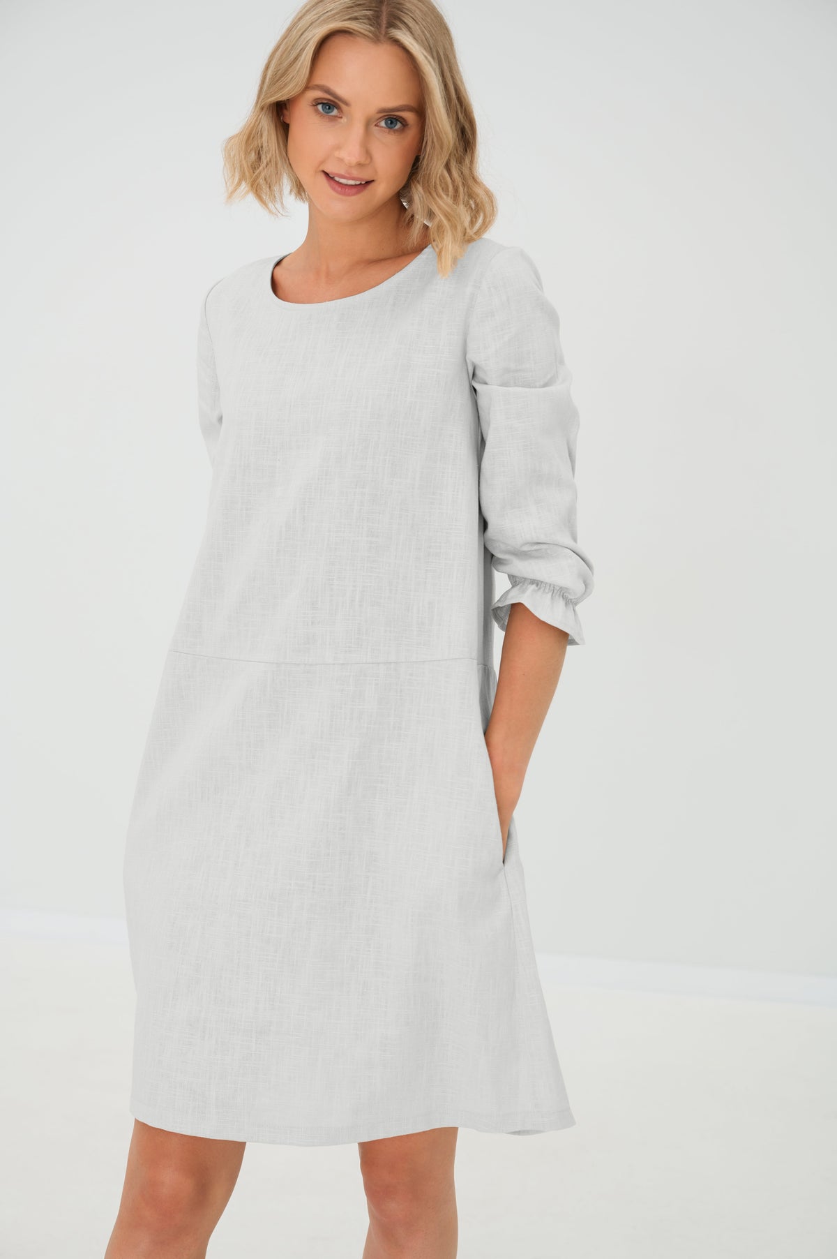 EMMA — Stonewashed Linen Dress With Pockets and Tie Belt