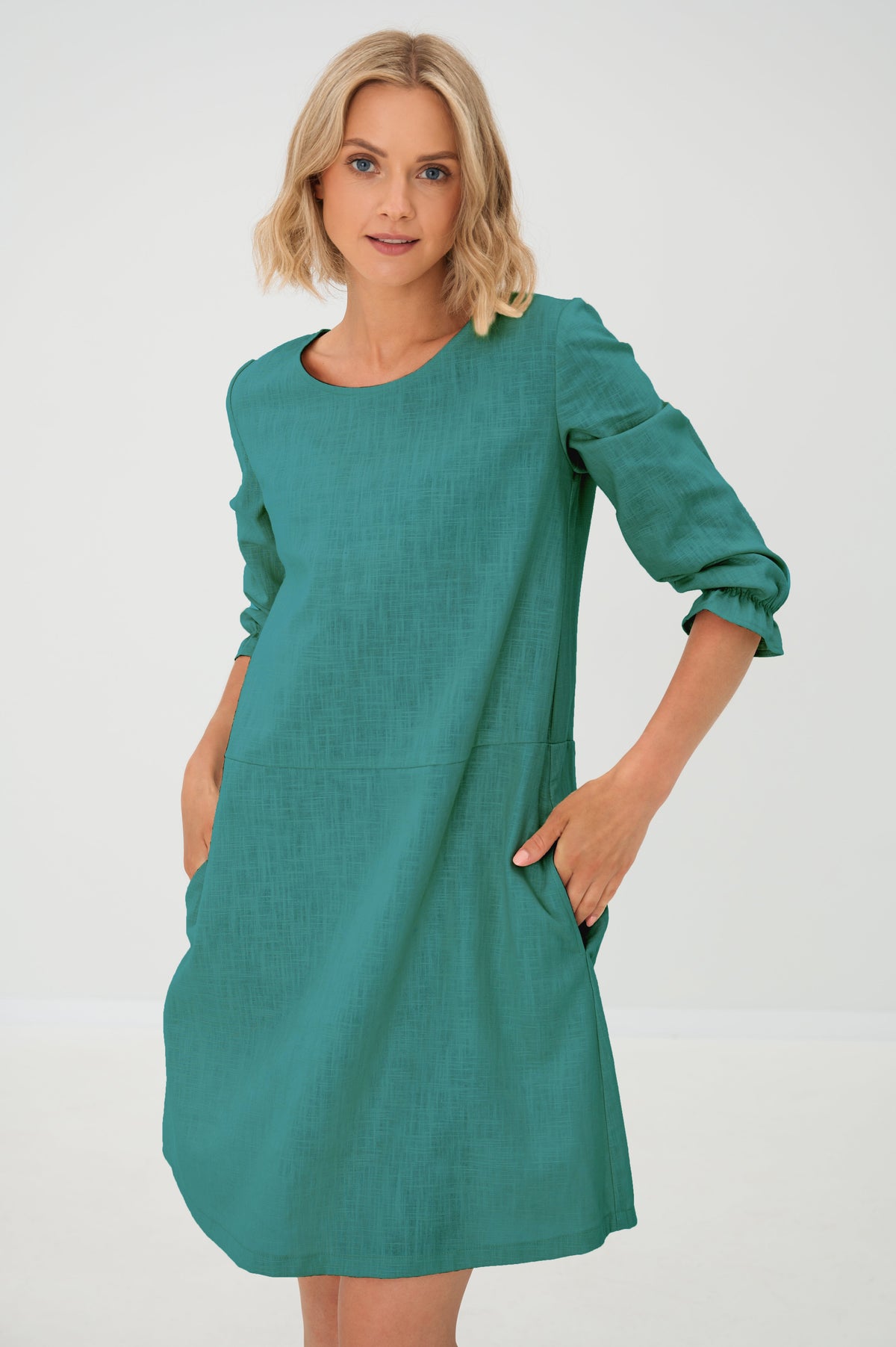 EMMA — Stonewashed Linen Dress With Pockets and Tie Belt