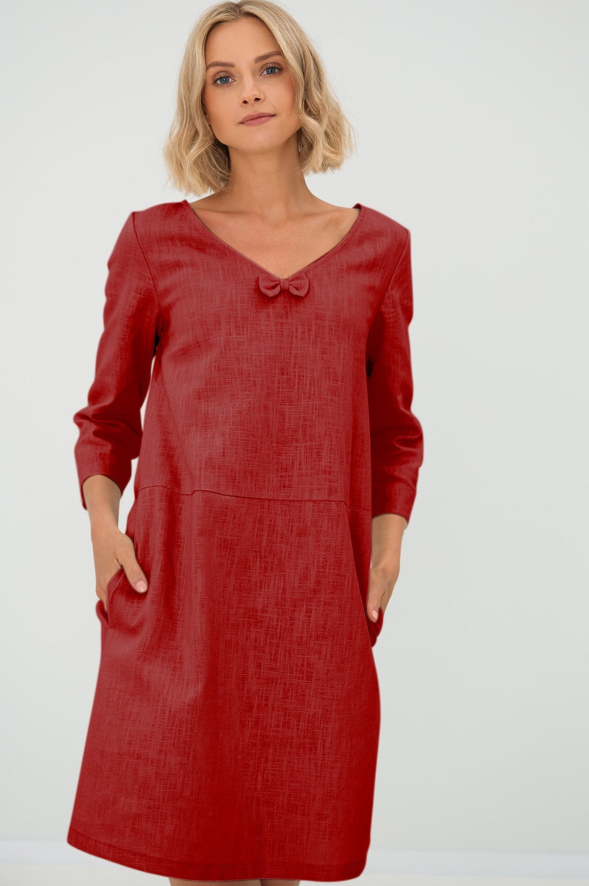 SUN — V-Neck Stonewashed Linen Dress