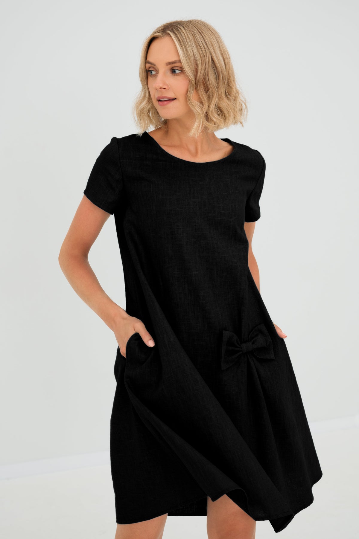 SUMMER KISS — Linen Swing Dress with a Bow