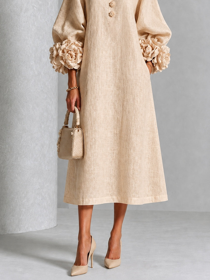 Floral Button-down Midi Dress With Striking Floral Cuffs