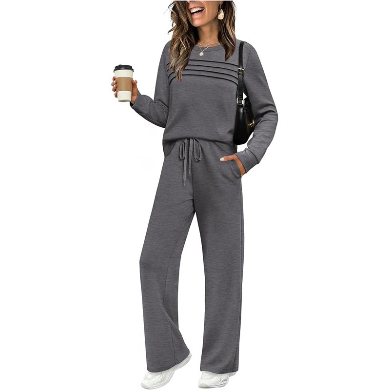 🔥LAST DAY 60% OFF✨Women's Crew Neck Top & Drawstring Pants Set