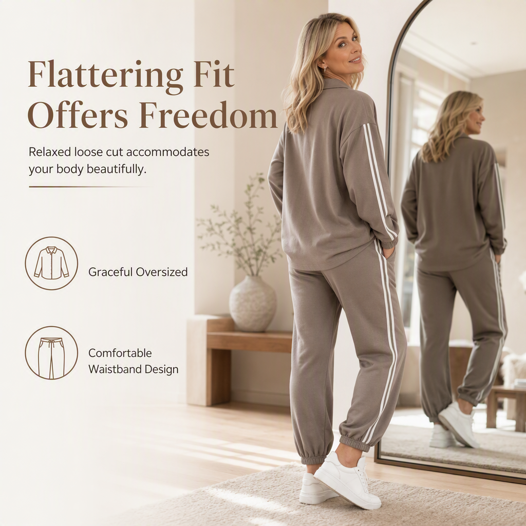 β° Last Day Sale 50% Off | Women's Oversized Shirt & Side-Stripe Jogger 2-Piece Set