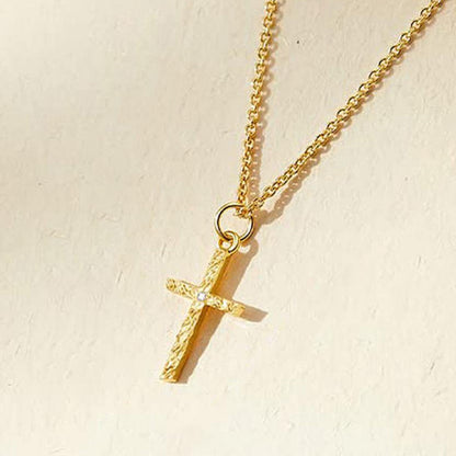 14K Golden Initial & Cross Necklace Duo - 2 Pieces Set