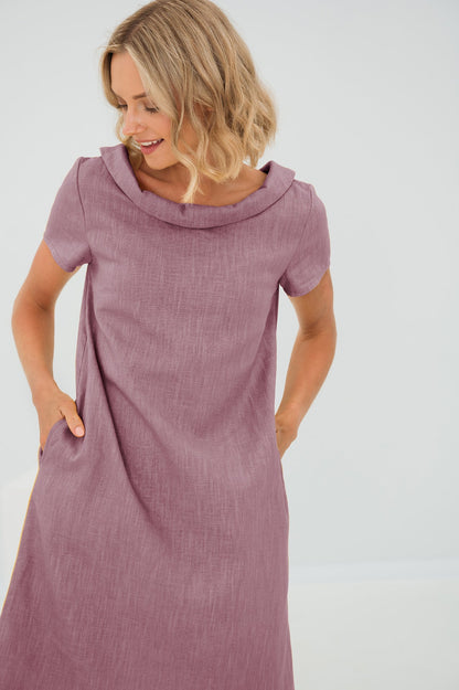 STORY — Soft Linen Short-Sleeve Dress