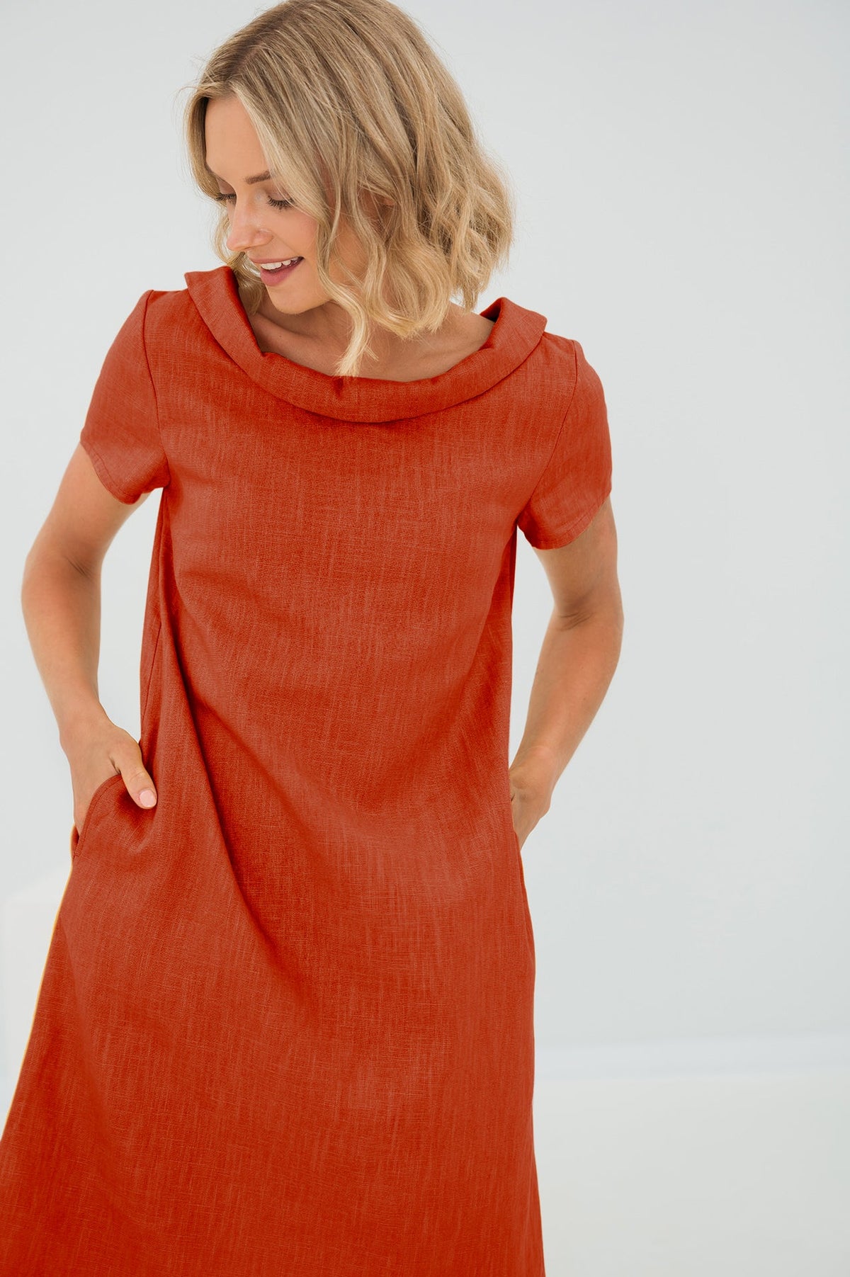 STORY — Soft Linen Short-Sleeve Dress