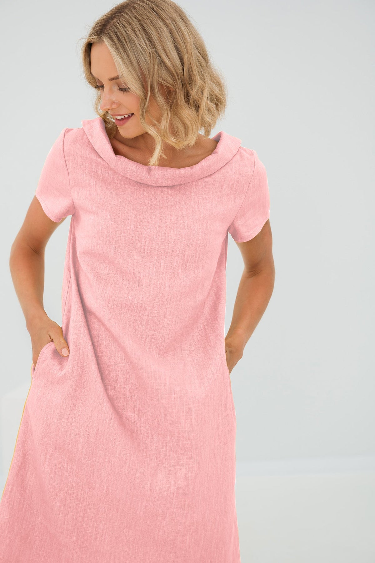 STORY — Soft Linen Short-Sleeve Dress