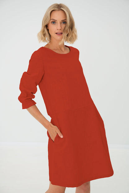 EMMA — Stonewashed Linen Dress With Pockets and Tie Belt