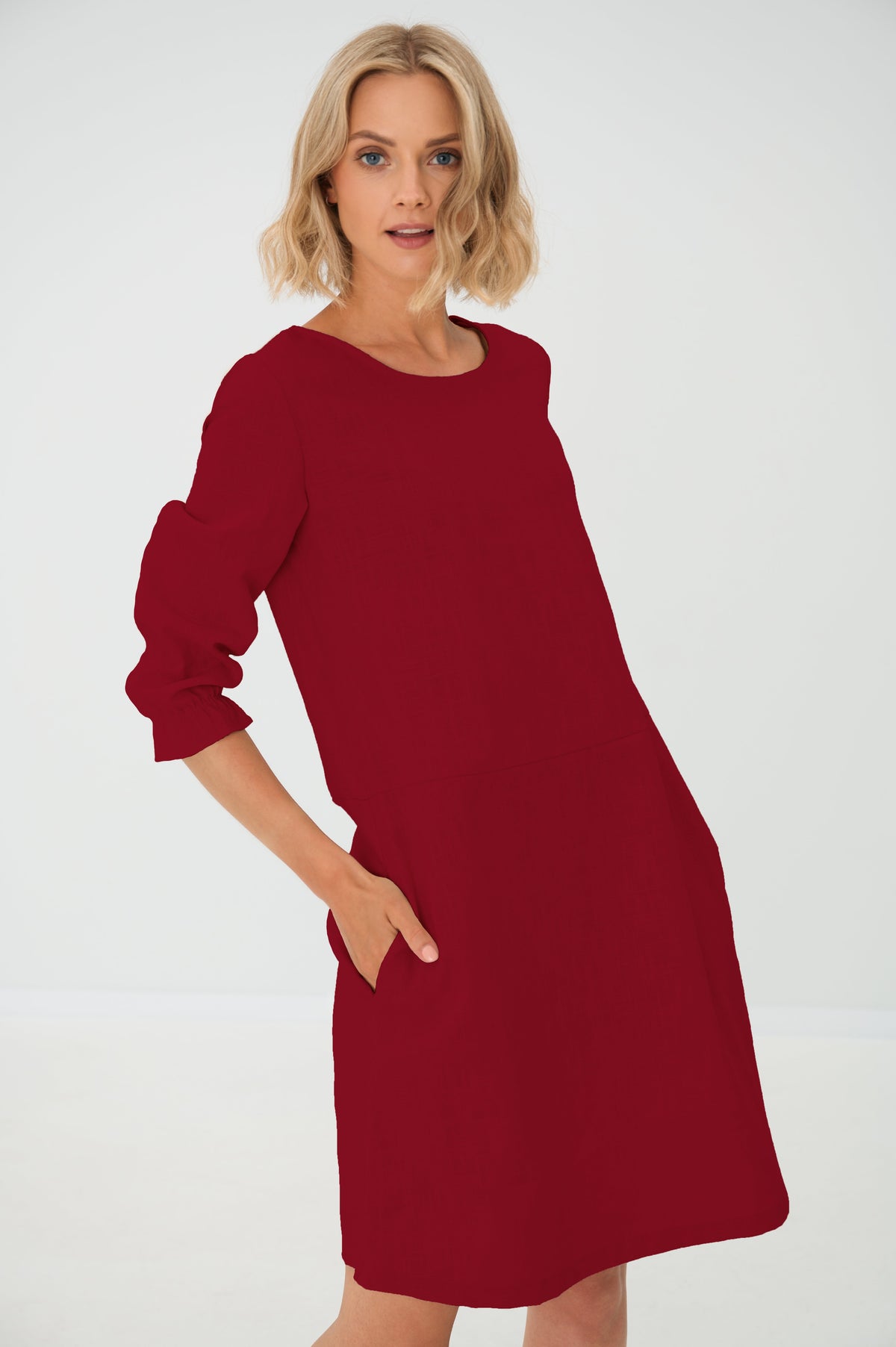 EMMA — Stonewashed Linen Dress With Pockets and Tie Belt