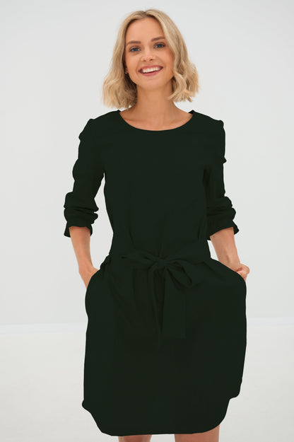 EMMA — Stonewashed Linen Dress With Pockets and Tie Belt