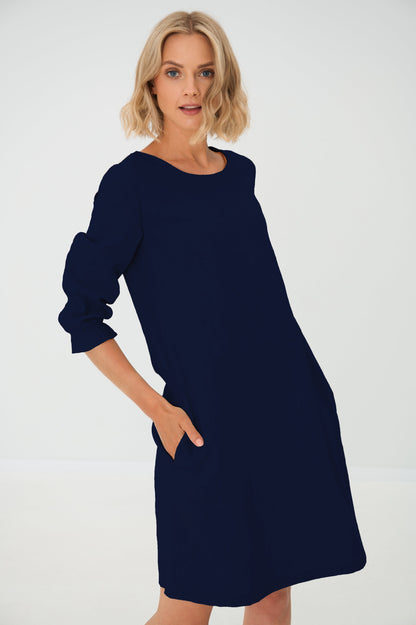EMMA — Stonewashed Linen Dress With Pockets and Tie Belt