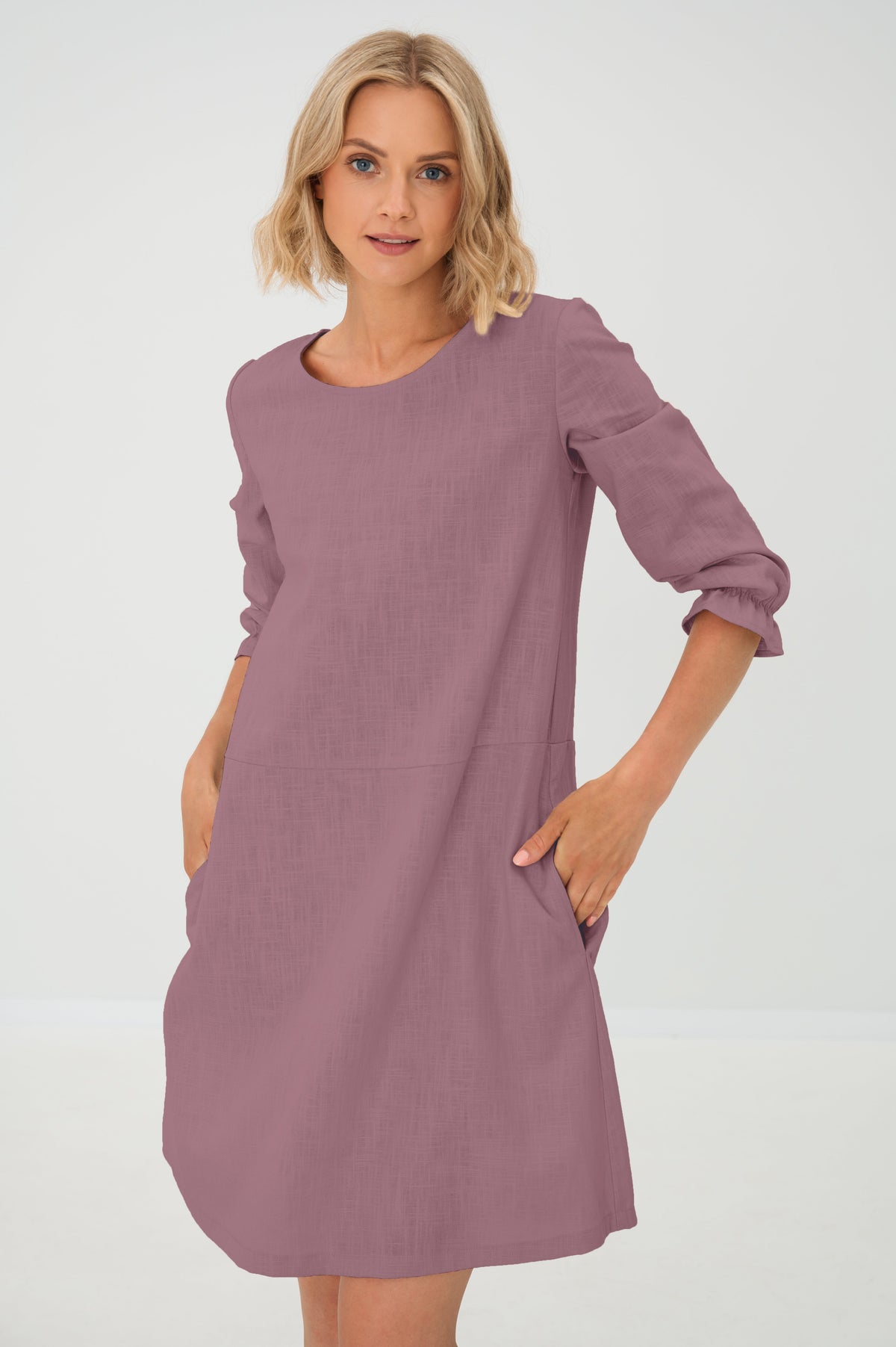 EMMA — Stonewashed Linen Dress With Pockets and Tie Belt