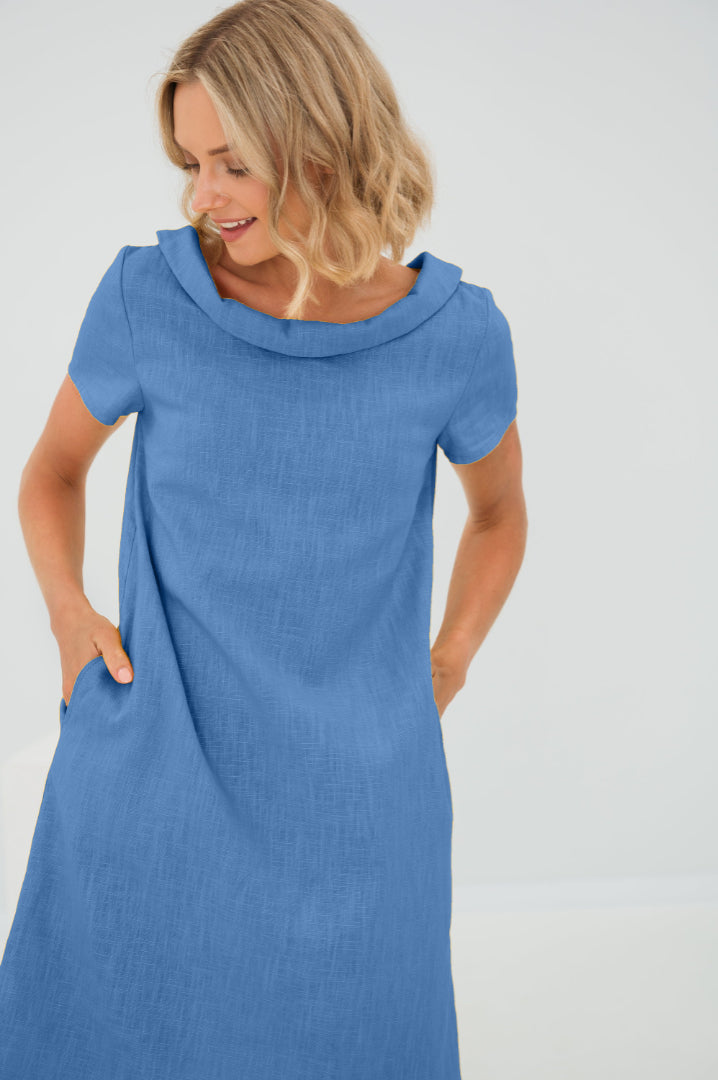 STORY — Soft Linen Short-Sleeve Dress