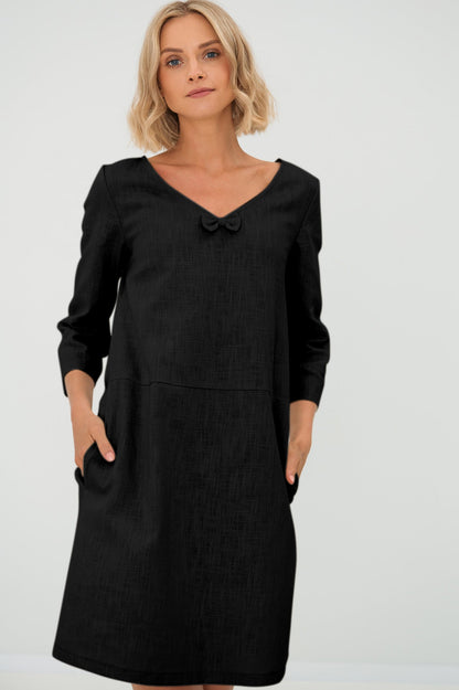 SUN — V-Neck Stonewashed Linen Dress