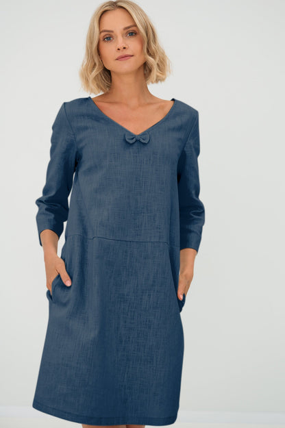SUN — V-Neck Stonewashed Linen Dress