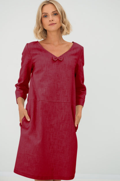 SUN — V-Neck Stonewashed Linen Dress