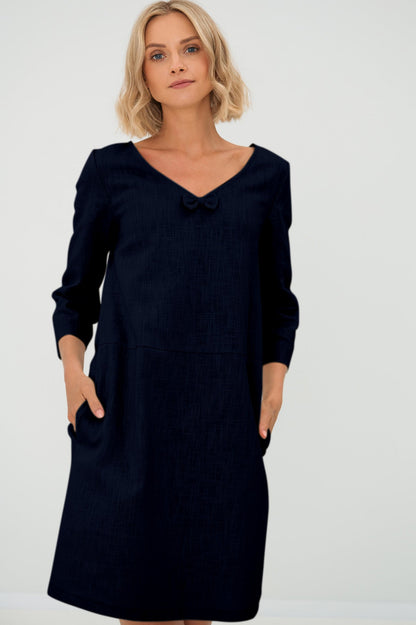 SUN — V-Neck Stonewashed Linen Dress
