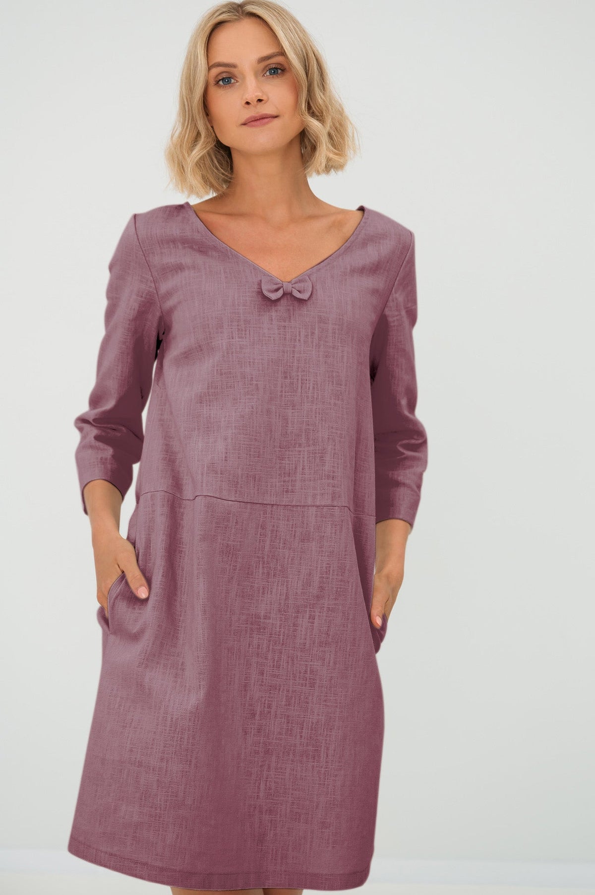 SUN — V-Neck Stonewashed Linen Dress