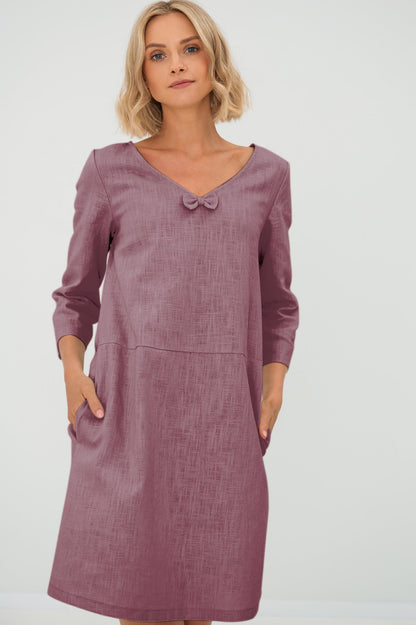 SUN — V-Neck Stonewashed Linen Dress