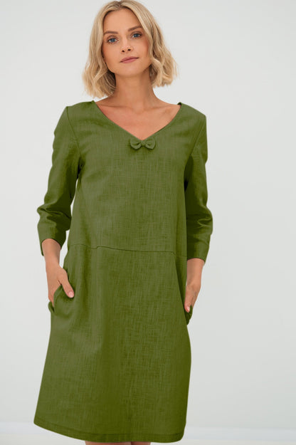 SUN — V-Neck Stonewashed Linen Dress