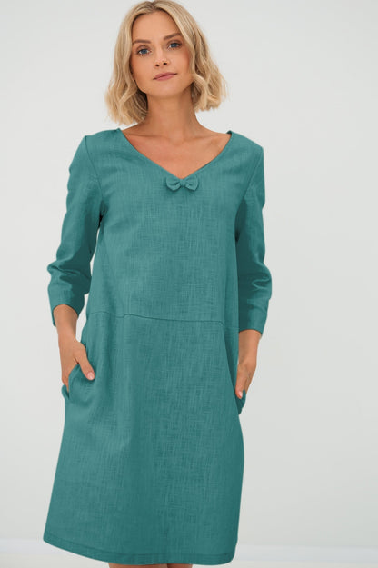 SUN — V-Neck Stonewashed Linen Dress