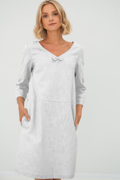 SUN — V-Neck Stonewashed Linen Dress