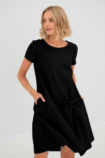 SUMMER KISS — Linen Swing Dress with a Bow