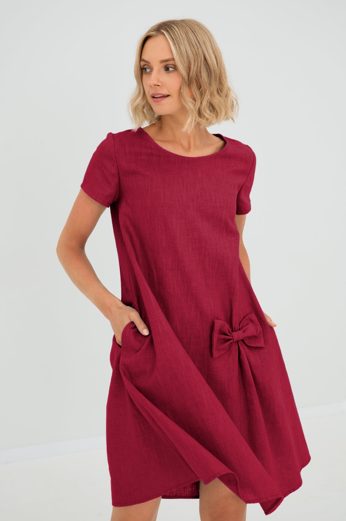 SUMMER KISS — Linen Swing Dress with a Bow