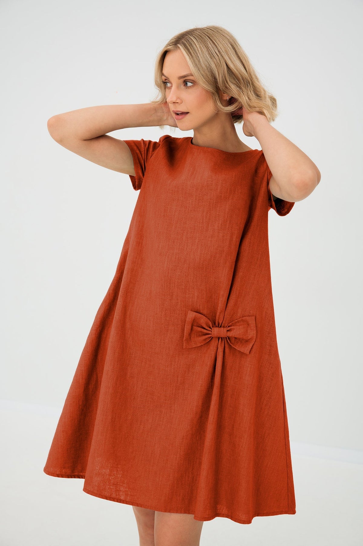 SUMMER KISS — Linen Swing Dress with a Bow