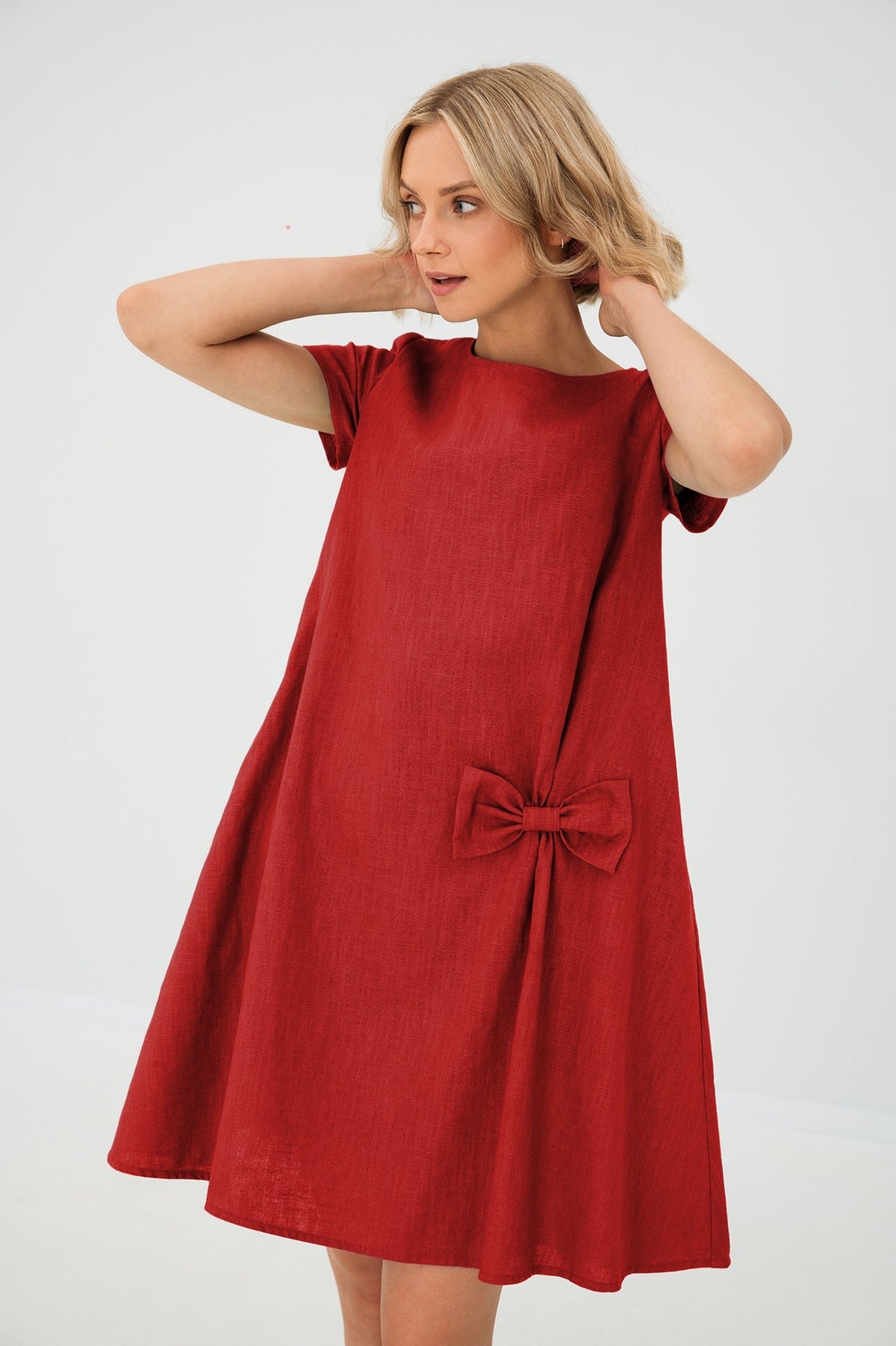 SUMMER KISS — Linen Swing Dress with a Bow