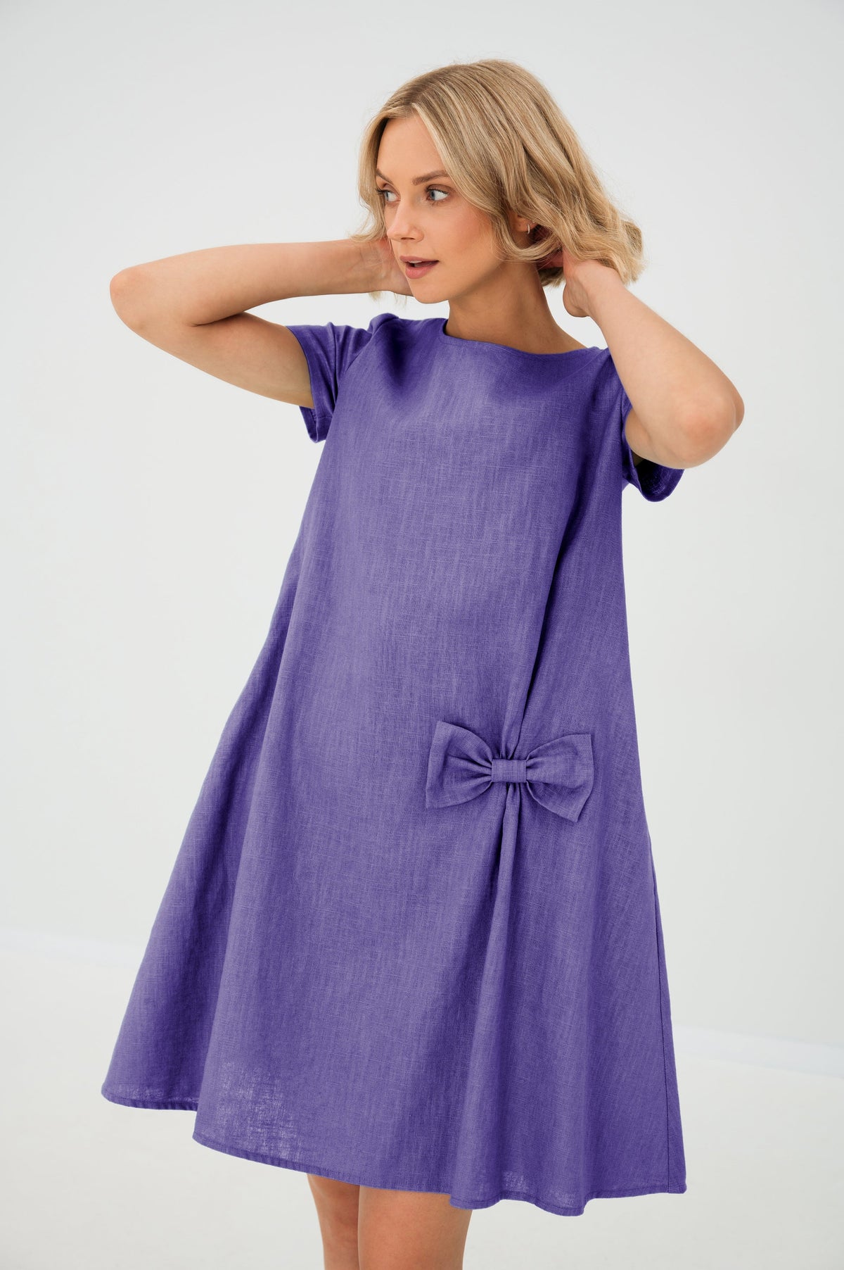SUMMER KISS — Linen Swing Dress with a Bow