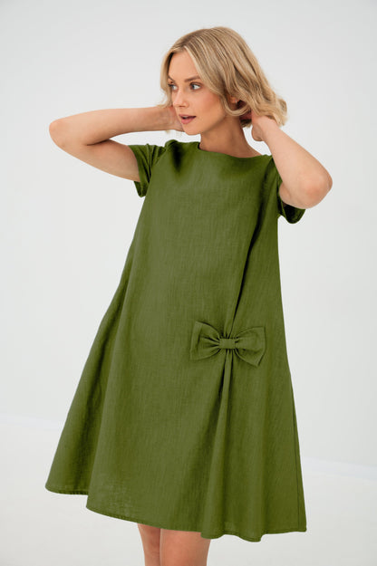 SUMMER KISS — Linen Swing Dress with a Bow