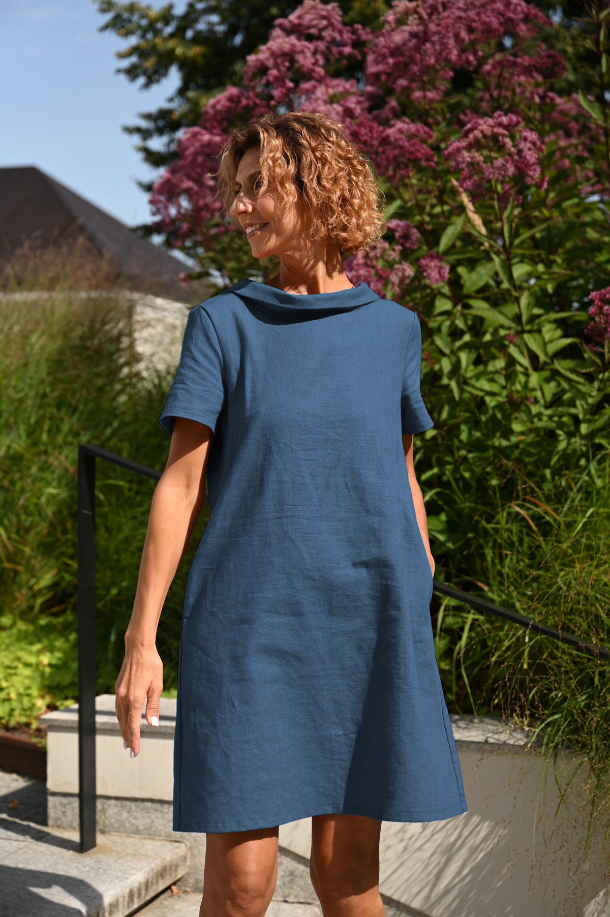 STORY — Soft Linen Short-Sleeve Dress