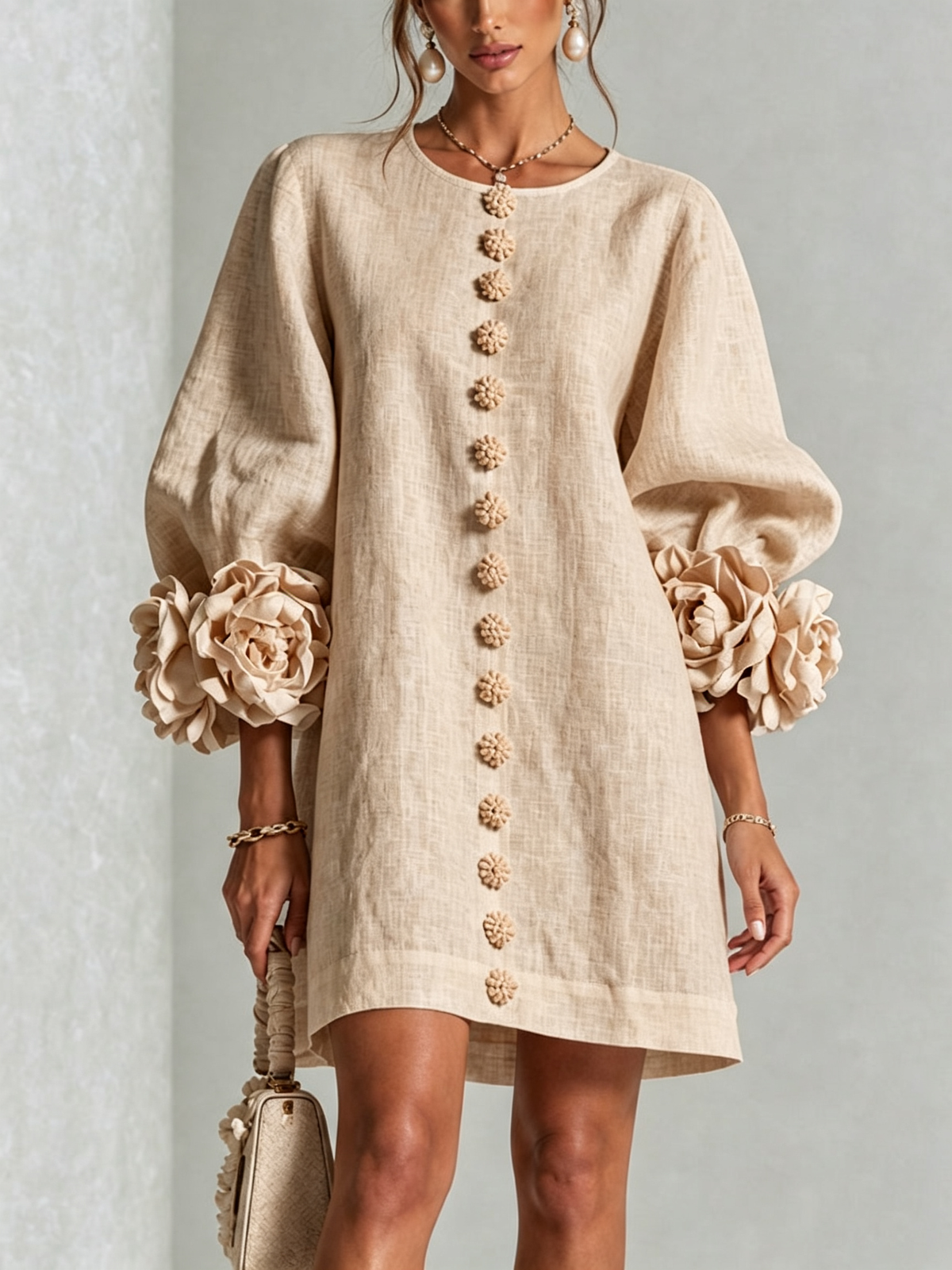 Mini Dress - Line Flower + FREE Bracelet