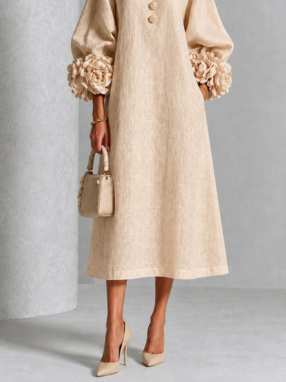 Floral Button-down Midi Dress With Striking Floral Cuffs