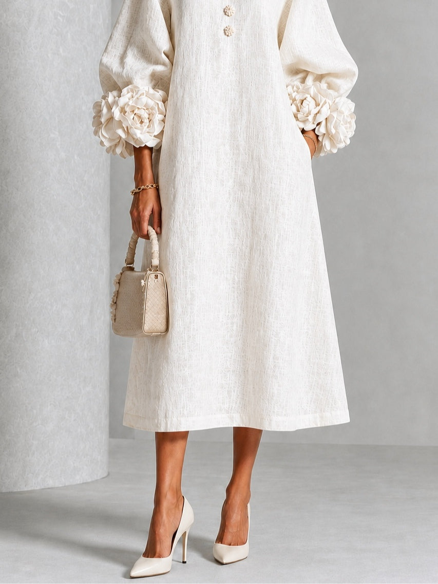 Floral Button-down Midi Dress With Striking Floral Cuffs