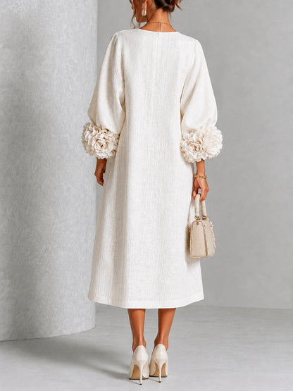 Floral Button-down Midi Dress With Striking Floral Cuffs