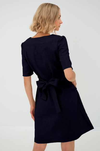 LOLITA — Stonewashed Linen Dress, Deep Blue