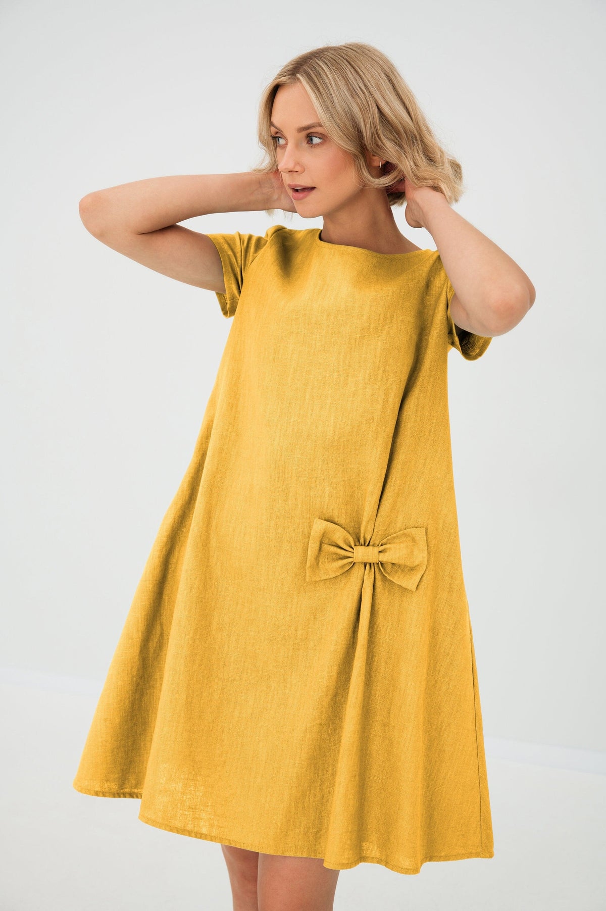 SUMMER KISS — Linen Swing Dress with a Bow