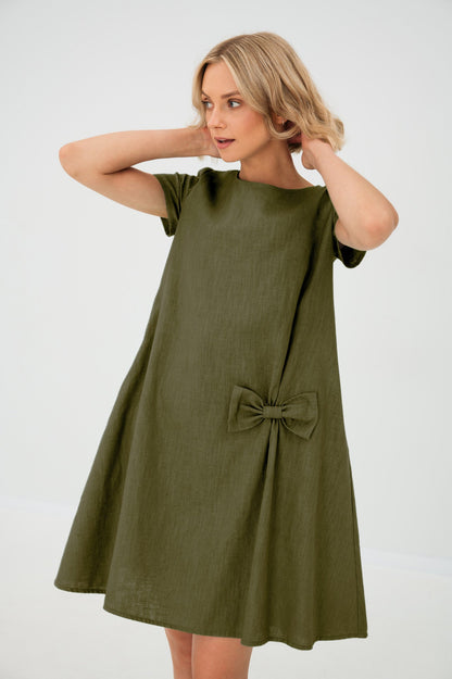 SUMMER KISS — Linen Swing Dress with a Bow