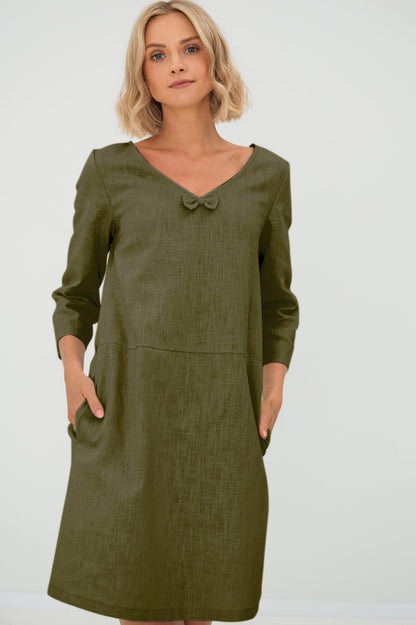 SUN — V-Neck Stonewashed Linen Dress