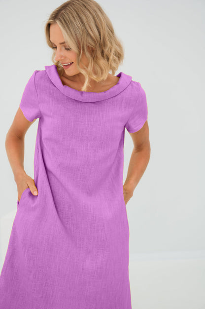 STORY — Soft Linen Short-Sleeve Dress
