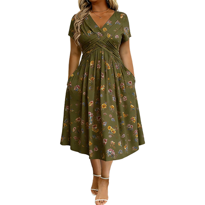 Rose | Floral V-Neck Dress with Twist Waist Detail